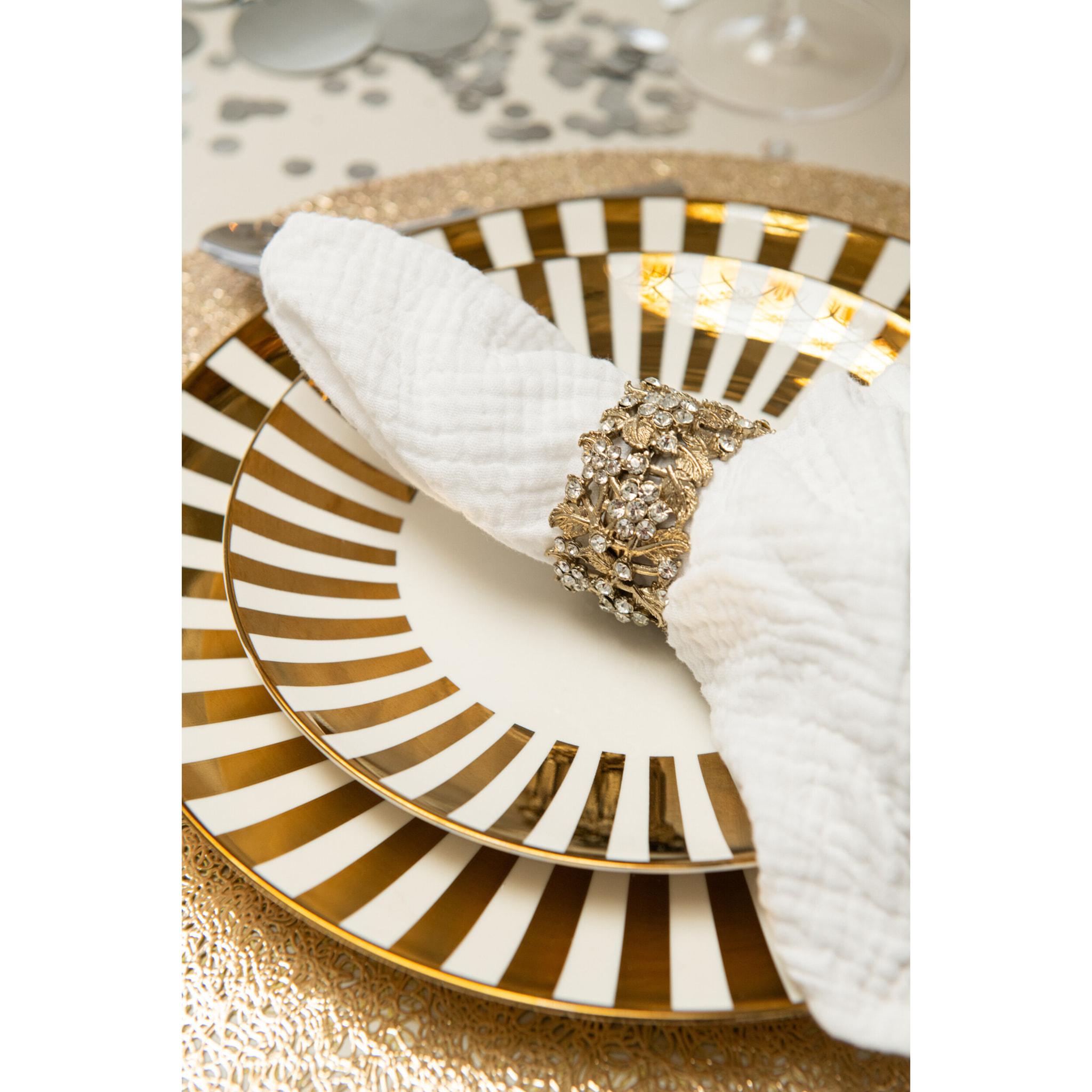 J-Line assiette Lignés - porcelaine - or/blanc - large