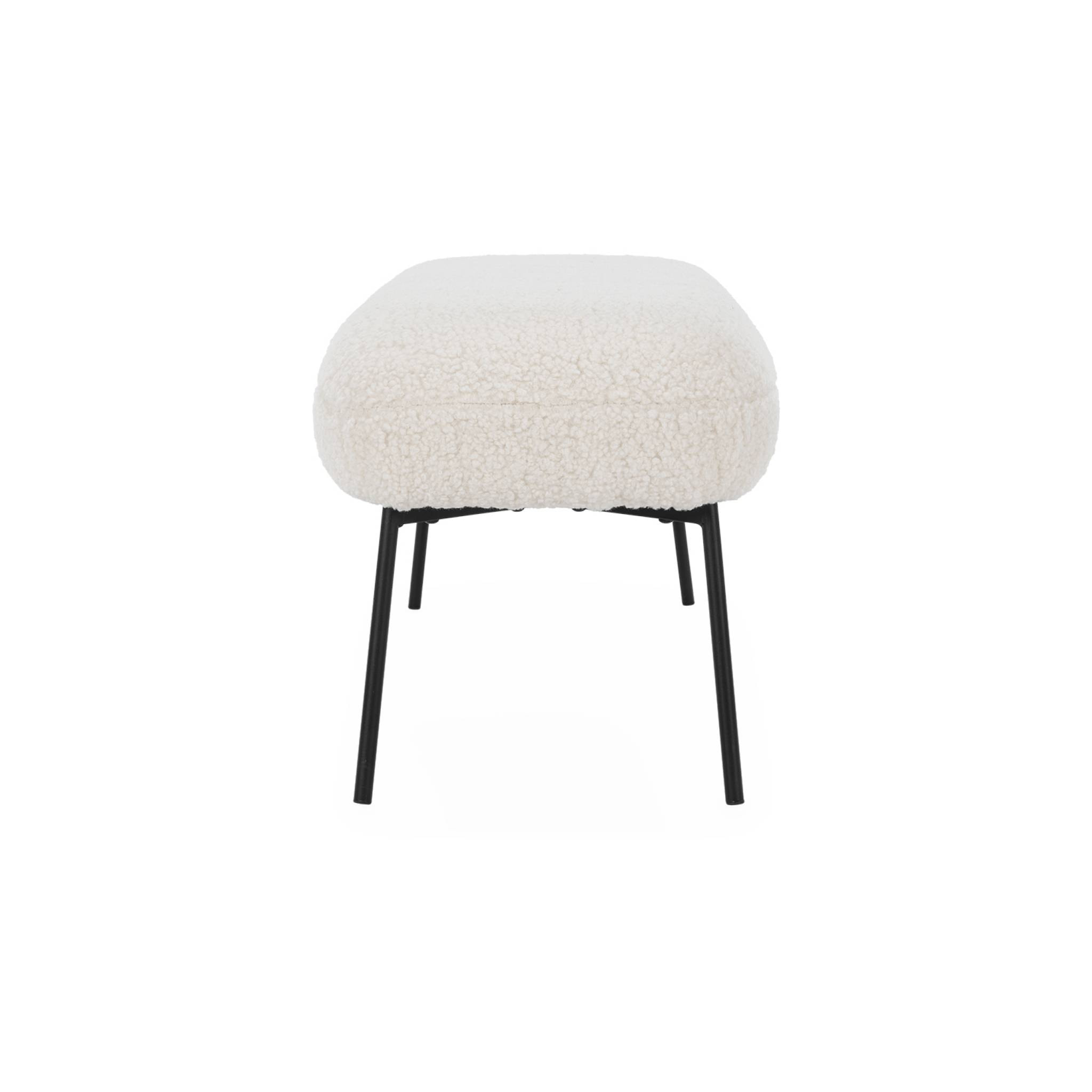 Banc. bout de lit avec revêtement bouclette. écru. pieds en métal noir. L 120 x P 41 x H 42.5cm