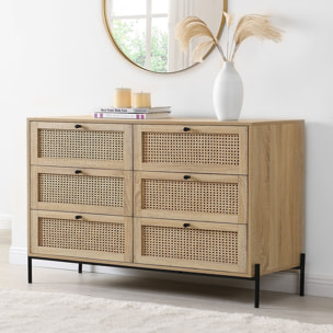 Commode 6 tiroirs en cannage et effet chêne - IRIS