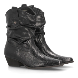 Botines cowboy fruncidos con grabado de cocodrilo para mujer