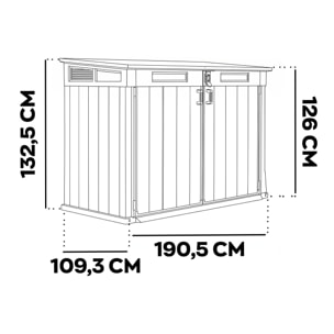 Cortina Mega - Mobili Da Giardino 190,5x132,5x109,3 cm 2 Ante Per Deposito Attrezzi Finitura Effetto Legno Evotech+ In Resina Grigio