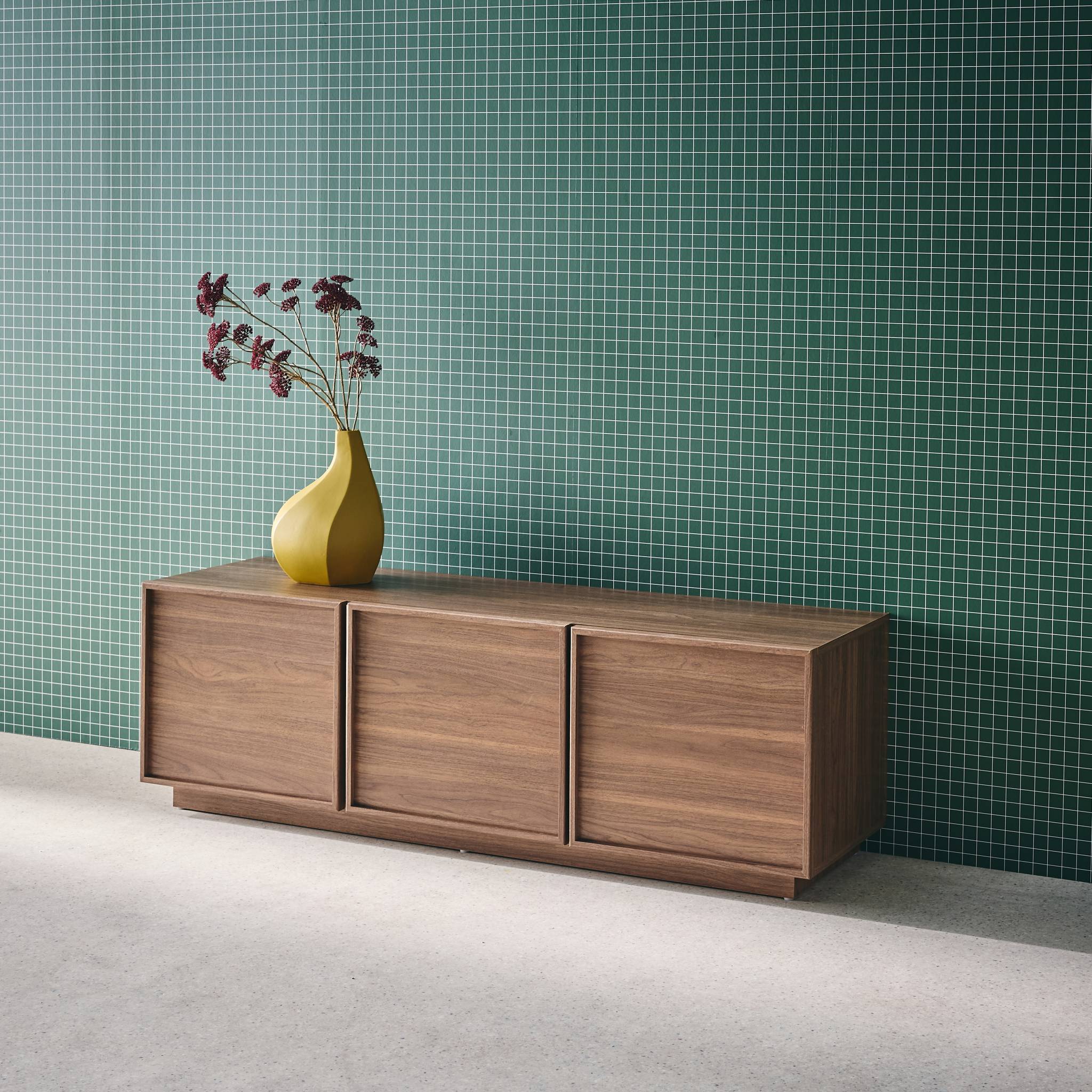 Meuble TV décor bois 3 portes 140cm KUBA
