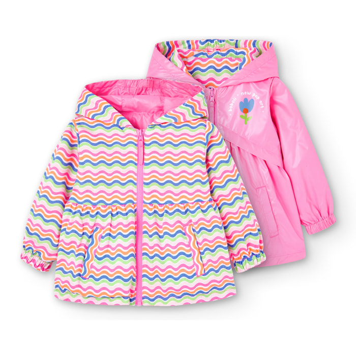 Parka reversible niÃ±a, capucha, estampada, rosa