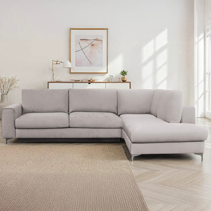 Canapé d'Angle Droit Velours Fiesole, 3 Places, Couchage Intégré, Coffre de Rangement, Housse Déhoussable