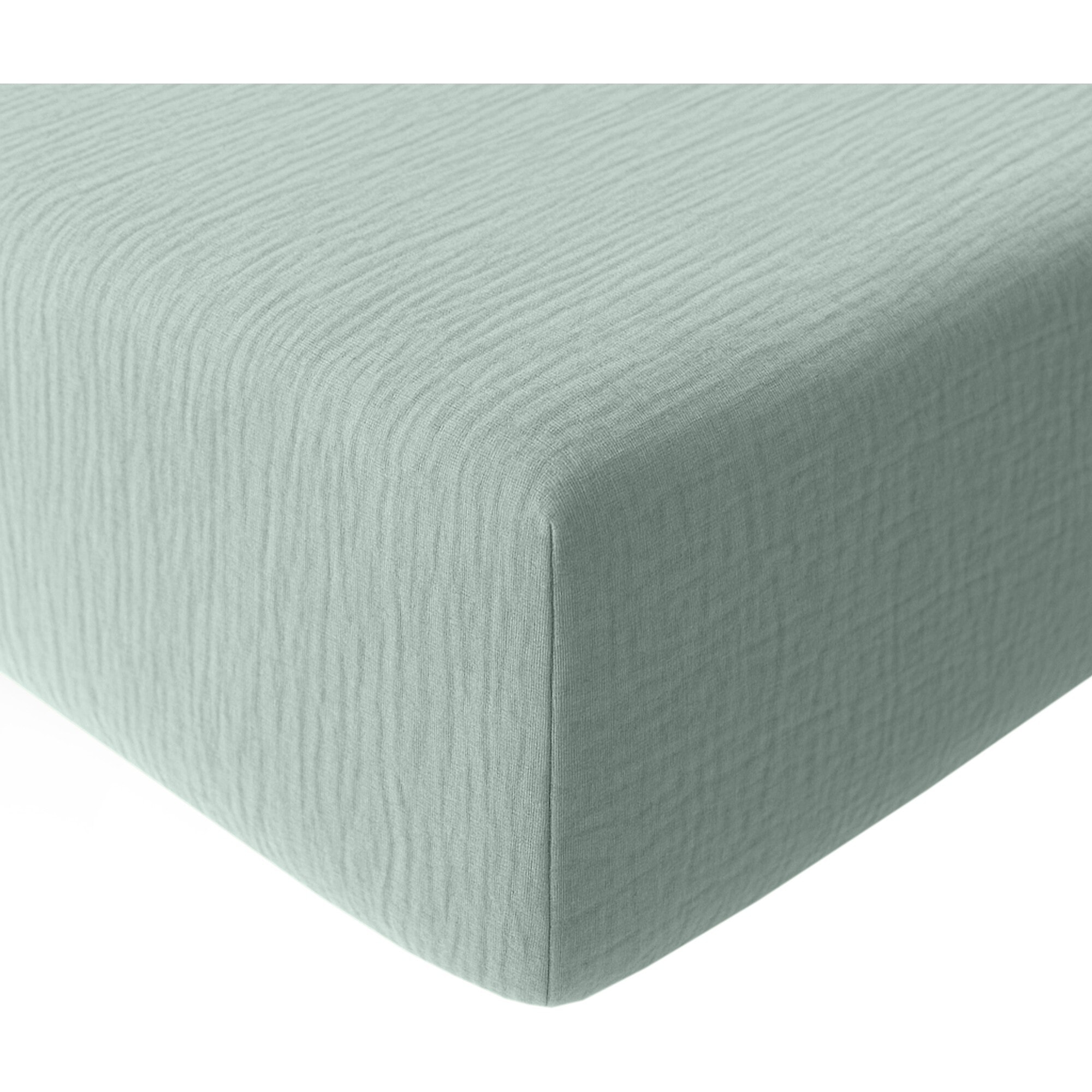 Drap housse bonnet:30cm 100% gaze de coton lavé vert givrée