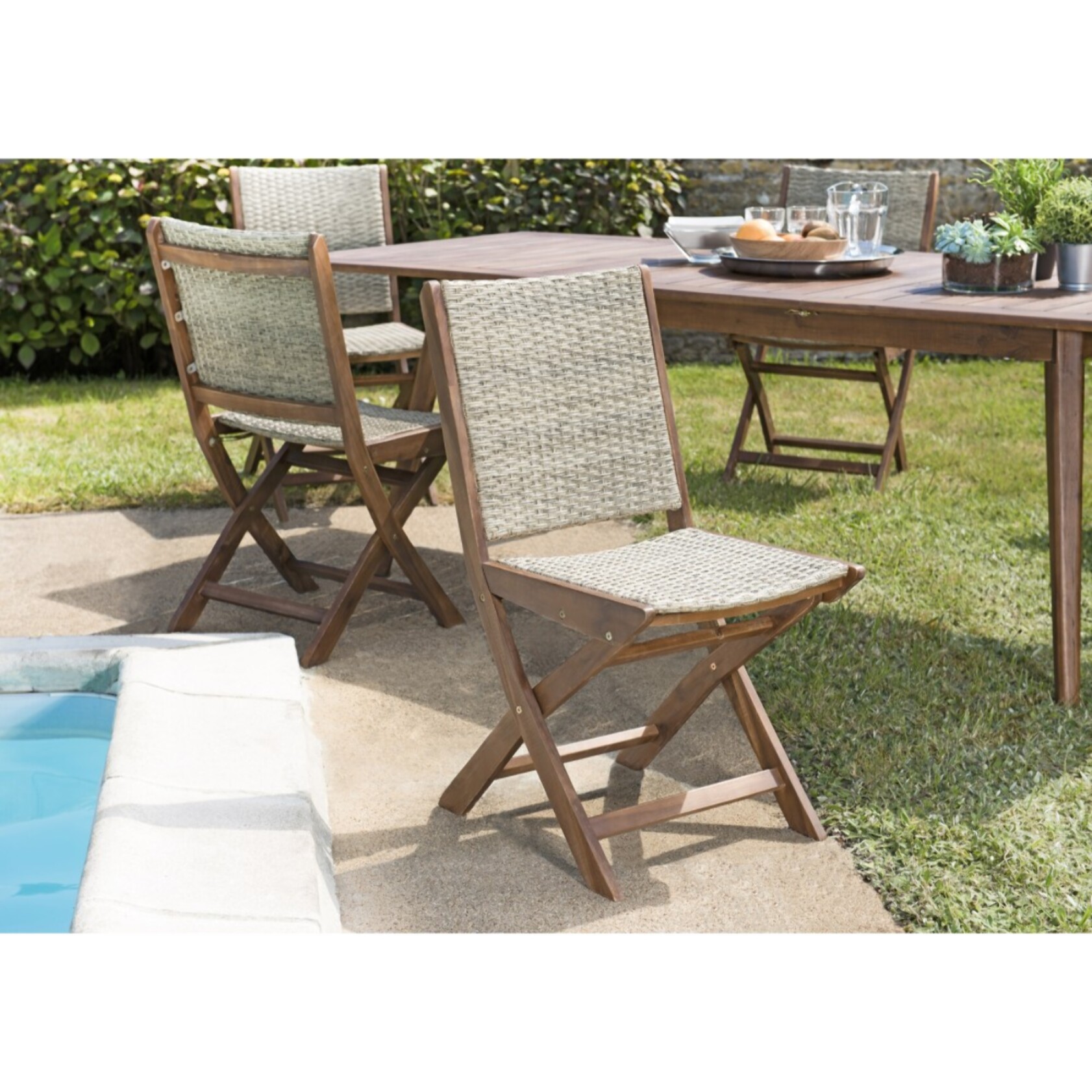 VICK - Ensemble de jardin bois d'acacia, table + 4 chaises 2 fauteuils
