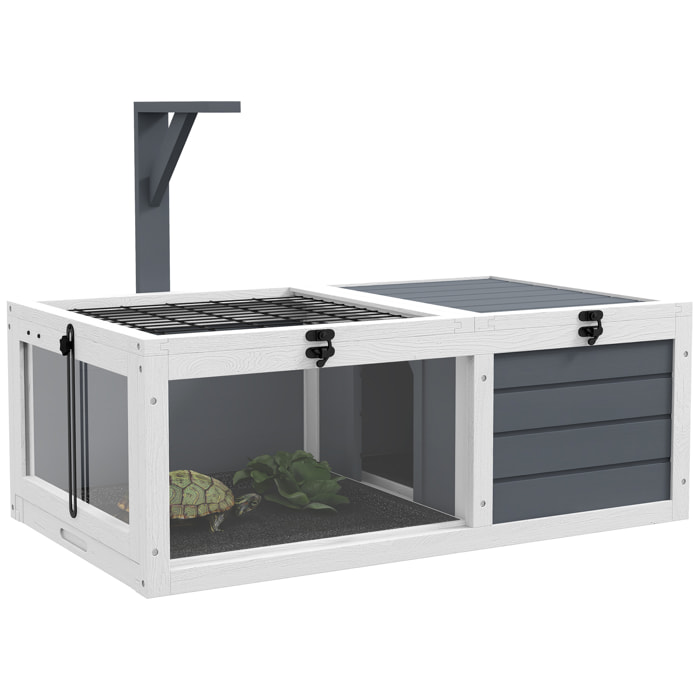 Maison enclos cage pour petit animal tortue avec 2 espaces bois gris