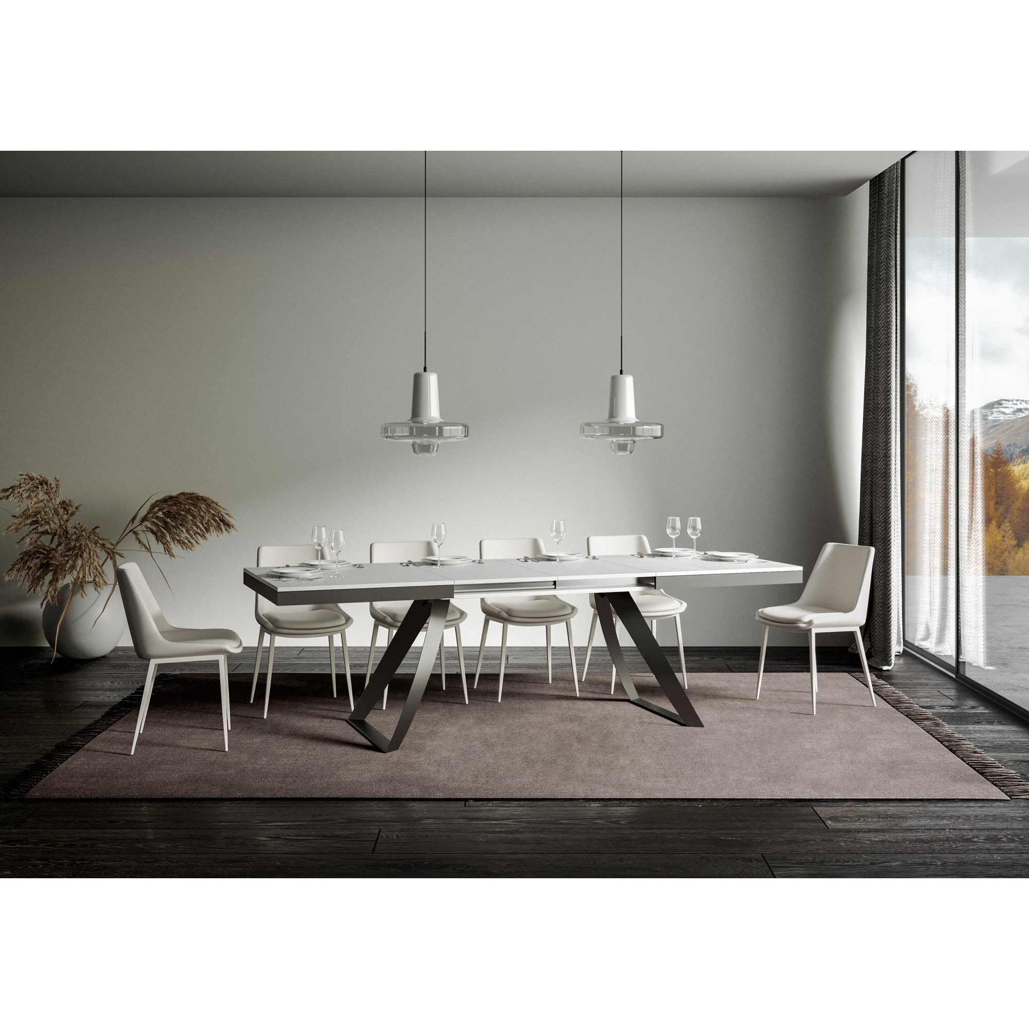 Mesa extensible 90x160/264 cm Proxy Evolution Fresno Blanco estructura Antracita