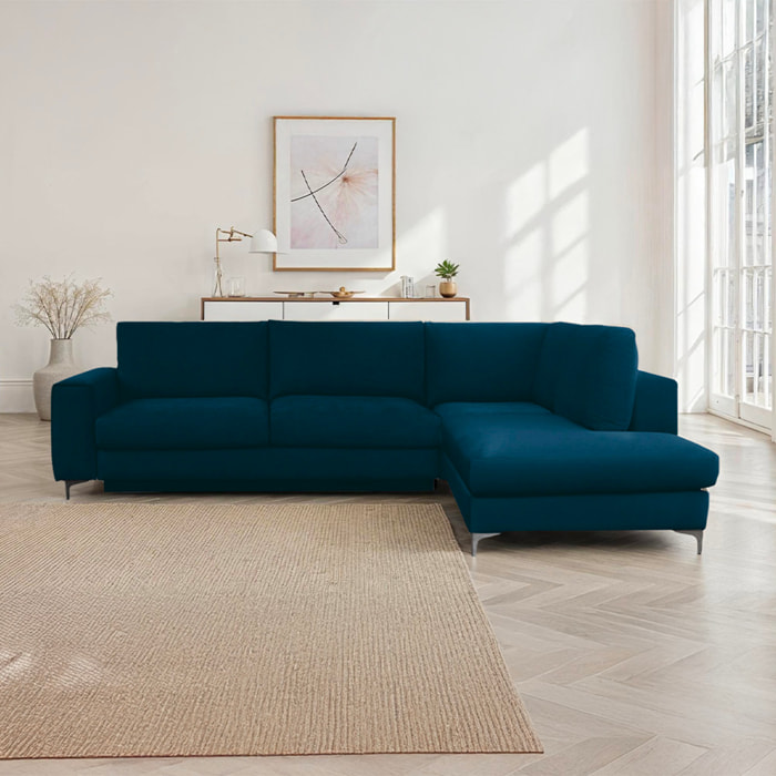 Canapé d'Angle Droit Velours Fiesole, 3 Places, Couchage Intégré, Coffre de Rangement, Housse Déhoussable