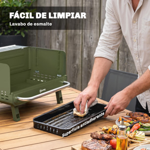 Barbacoa de Carbón Plegable, Barbacoa Portátil, 52x37x31,8 cm, con Rejilla Ajustable, Estante Lateral Plegable y Bandeja de Carbón Extraíble, para Camping, Picnic, Fiesta en Jardín, Verde