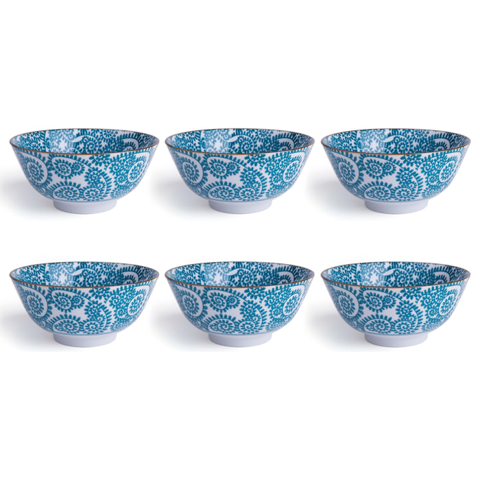 Set de 6 bols 16 cm – Excelsa Oriented, Porcelaine bleu clair