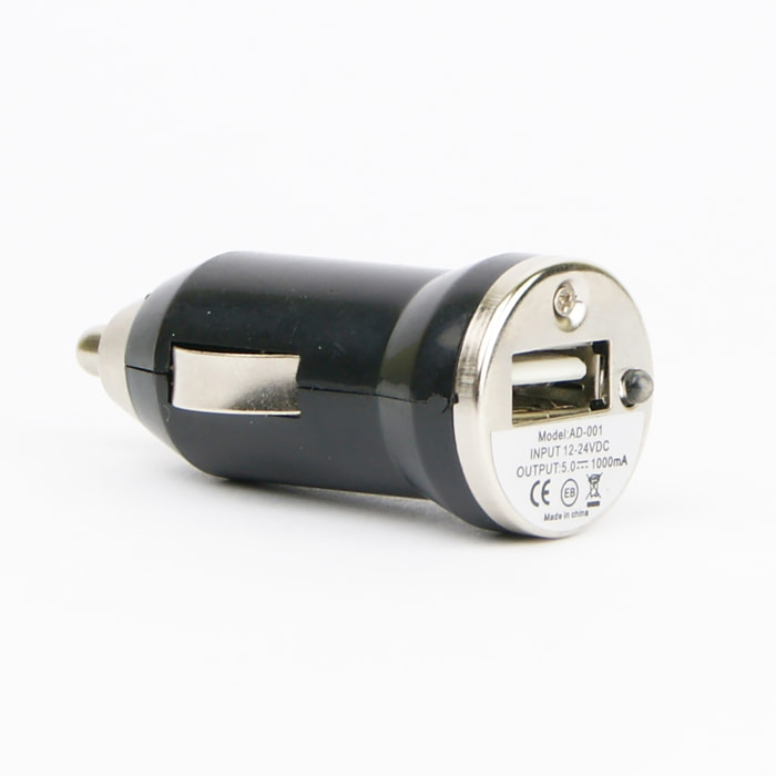 DAM CARICABATTERIA DA AUTO USB 2x2x5 Cm. Colore nero