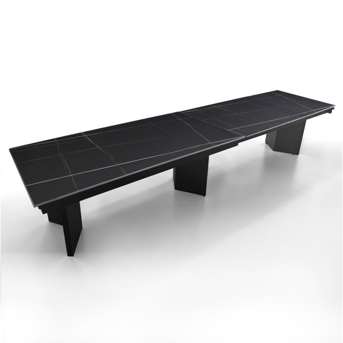 Table à manger extensible Tomasucci LELO, en céramique, marbre noir, gris, 200/258/316/374 × 100 × 75 cm