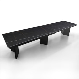 Table à manger extensible Tomasucci LELO, en céramique, marbre noir, gris, 200/258/316/374 × 100 × 75 cm