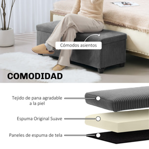 Puff Almacenaje, Banco Almacenaje Plegable, Capacidad de 84 L, 112x42x40 cm, Tapizado en Pana, Pie de Cama, para Sala de Estar, Dormitorio, Entrada, Gris