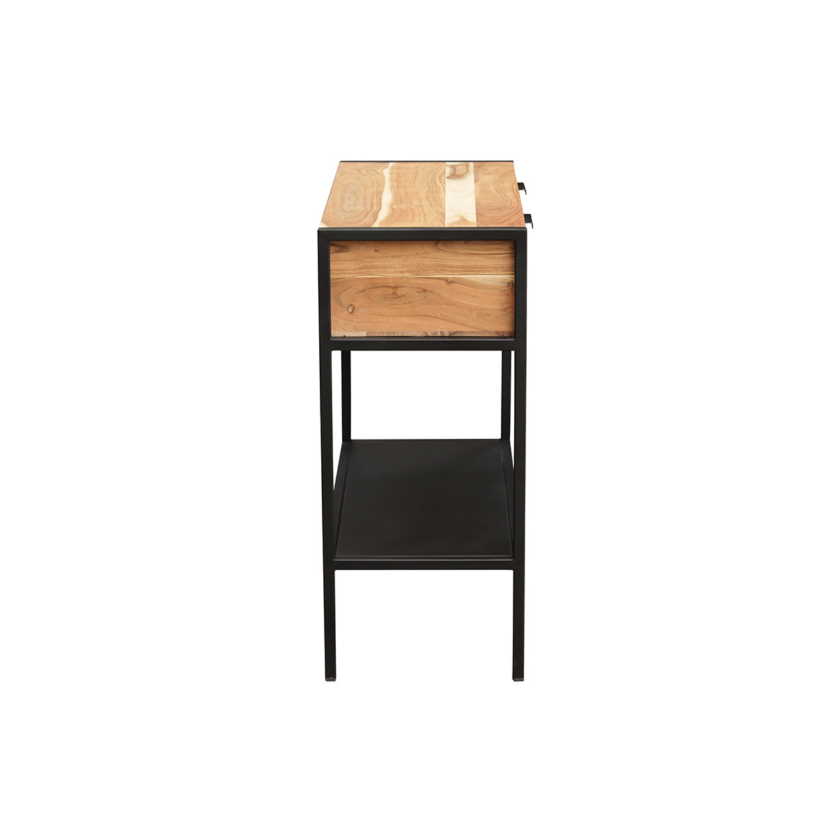 Console avec rangements 2 tiroirs en bois massif et métal noir L80 cm ARTHUS