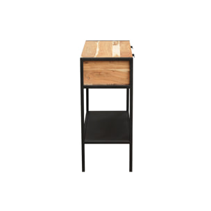 Console avec rangements 2 tiroirs en bois massif et métal noir L80 cm ARTHUS