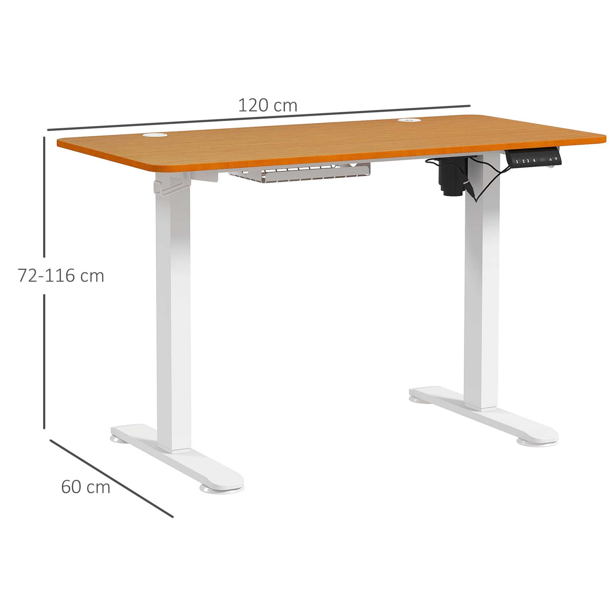 Escritorio Elevable Eléctrico con Altura Ajustable 3 Memorias Sistema de Colisión y Protección contra Sobrecalentamiento Escritorio de Pie para Oficina Hogar 120x60 cm Natural y Blanco