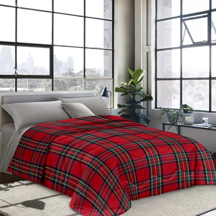 INTRECCI Piumino Matrimoniale, 260 x 260 cm, Piumino Ecologico, Caldo, Invernale, 300 g/m², Anallergico e Antiacaro, Made in Italy, Lavabile in Lavatrice, Soffice, Morbido. Fantasia: Tartan Rossa