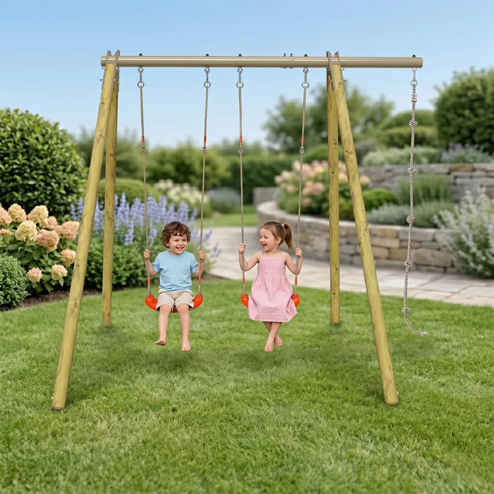Portique bois poutre métal 2,30 m Techwood Premium PIKO - 3 enfants