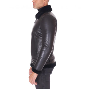 Montone Shearling nero biker uomo collo camicia con fibbia