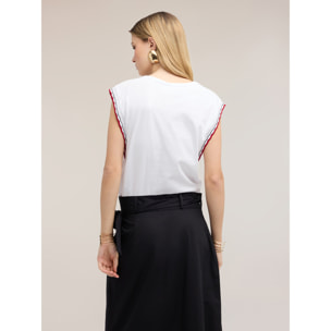 Motivi - Top in jersey con bordi colorati - Bianco
