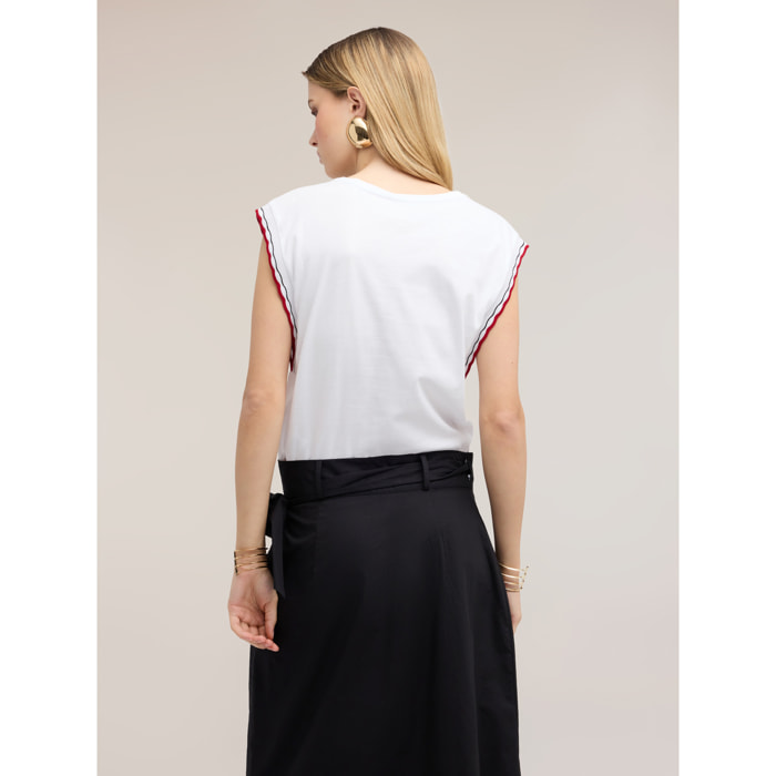 Motivi - Top in jersey con bordi colorati - Bianco