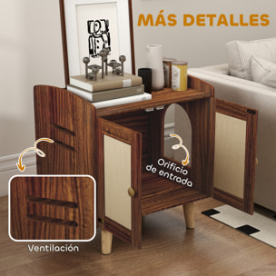 Mueble Arenero para Gatos Caja de Arena para Gatos Mesa Auxiliar con Puertas con Esteras de Sisal Patas de Madera para Salón Dormitorio 55x43x59,6 cm Marrón