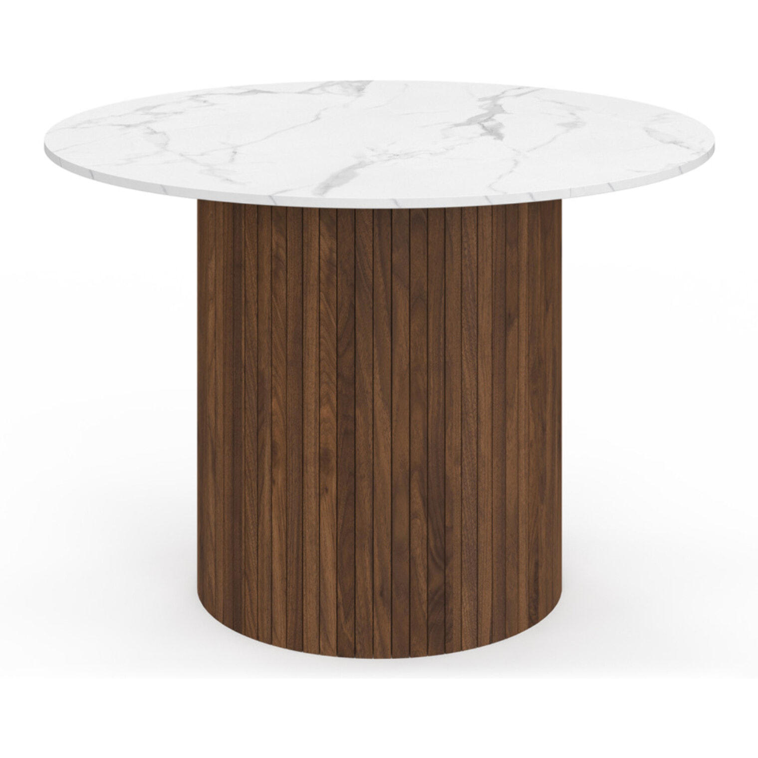 Table à manger ronde Alvar Ø110cm effet marbre et noyer