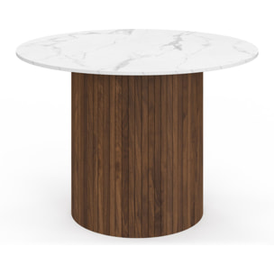 Table à manger ronde Alvar Ø110cm effet marbre et noyer