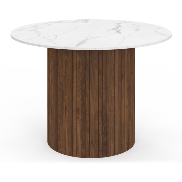 Table à manger ronde Alvar Ø110cm effet marbre et noyer