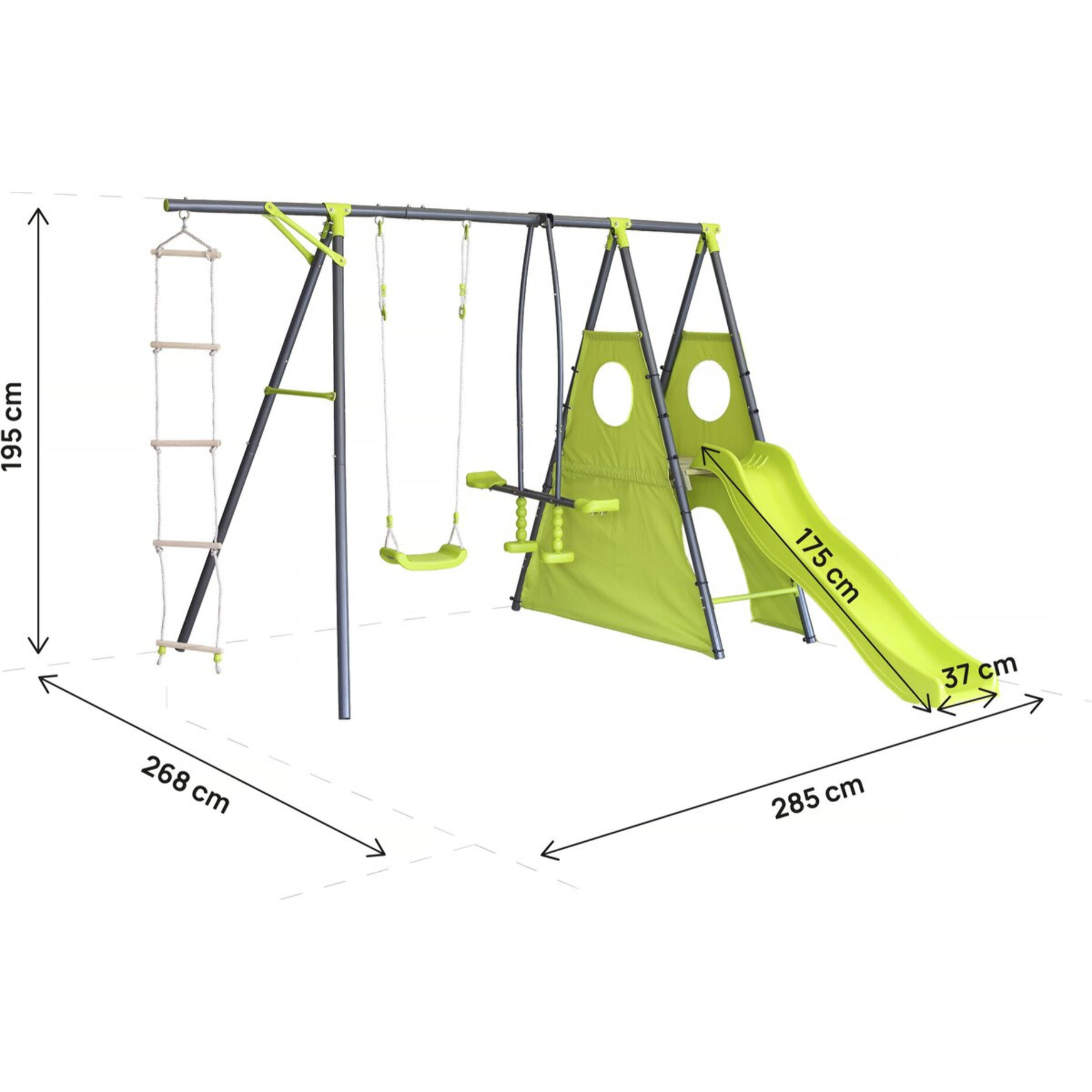Portique de jeu métal avec toboggan "Dany"- 5 agrès - Vert