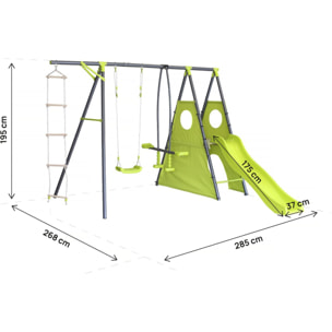 Portique de jeu métal avec toboggan "Dany"- 5 agrès - Vert