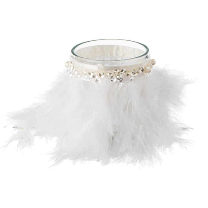J-Line bougeoir Plumes Blanc - verre - blanc/transparent - small - 3 pcs
