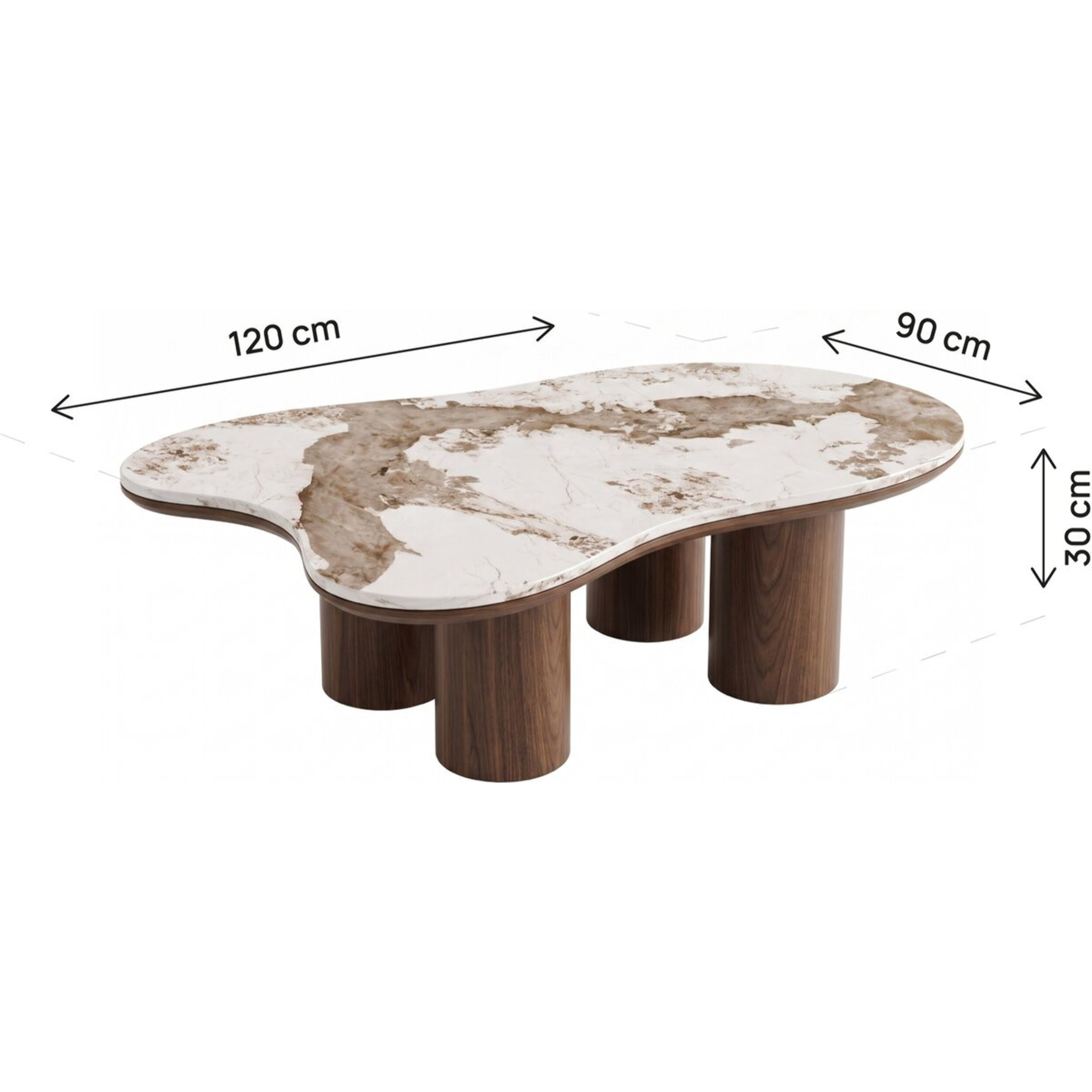 Table basse en bois avec plateau en céramique "Kora" - 120 cm - Marron