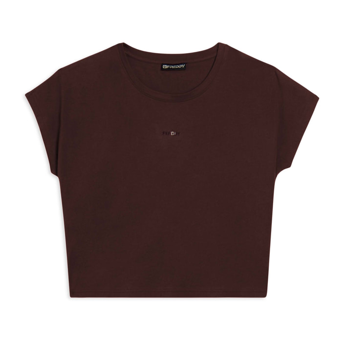 T-shirt donna con stampa sulle spalle