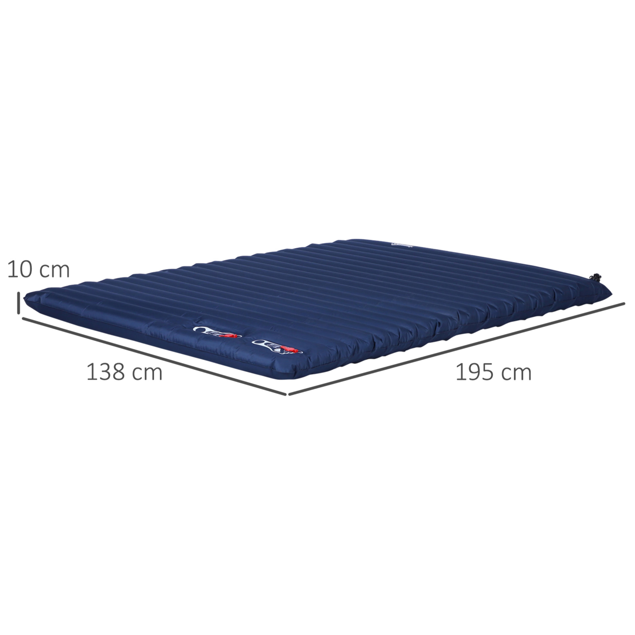 Matelas autogonflant de camping - grand confort 2 personnes - pliable avec sac de transport inclus - dim. 195L x 138l x 10H cm bleu marine