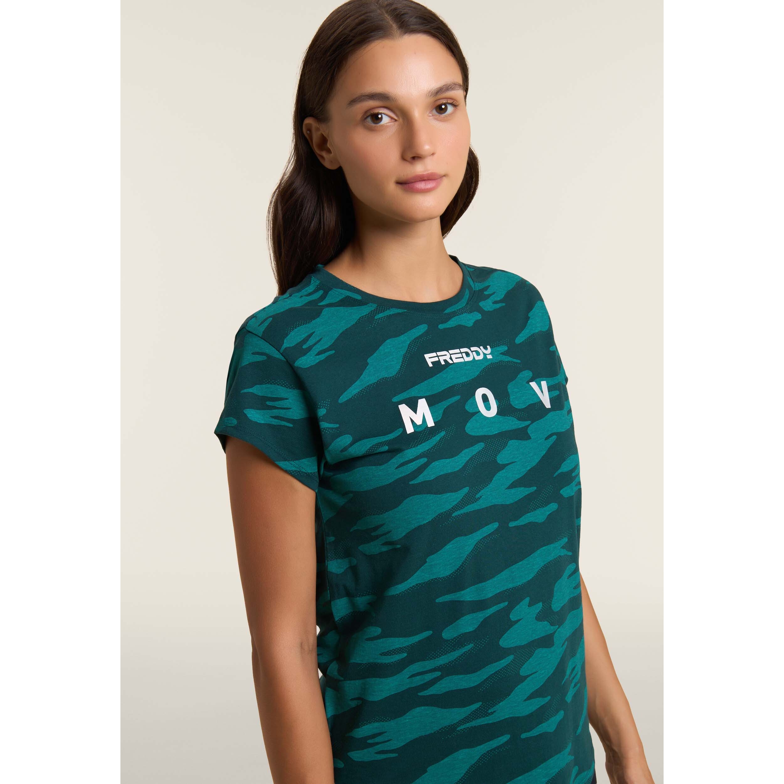 T-shirt camouflage con maniche ad aletta