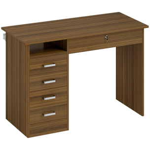 Bureau informatique multimédia multi-rangement 5 tiroirs niche 110L x 50l x 76H cm noyer