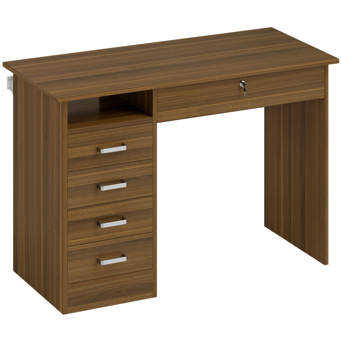 Bureau informatique multimédia multi-rangement 5 tiroirs niche 110L x 50l x 76H cm noyer