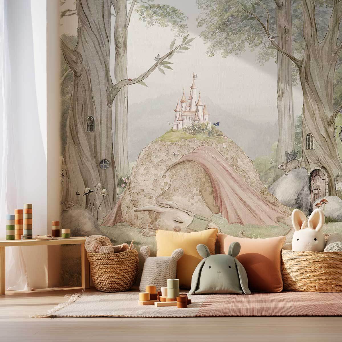 Papier peint chambre garçon La Forêt Enchantée du Dragon Intissé