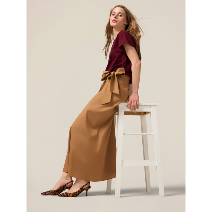 Oltre - Falda midi de popelina con fajín - Beige