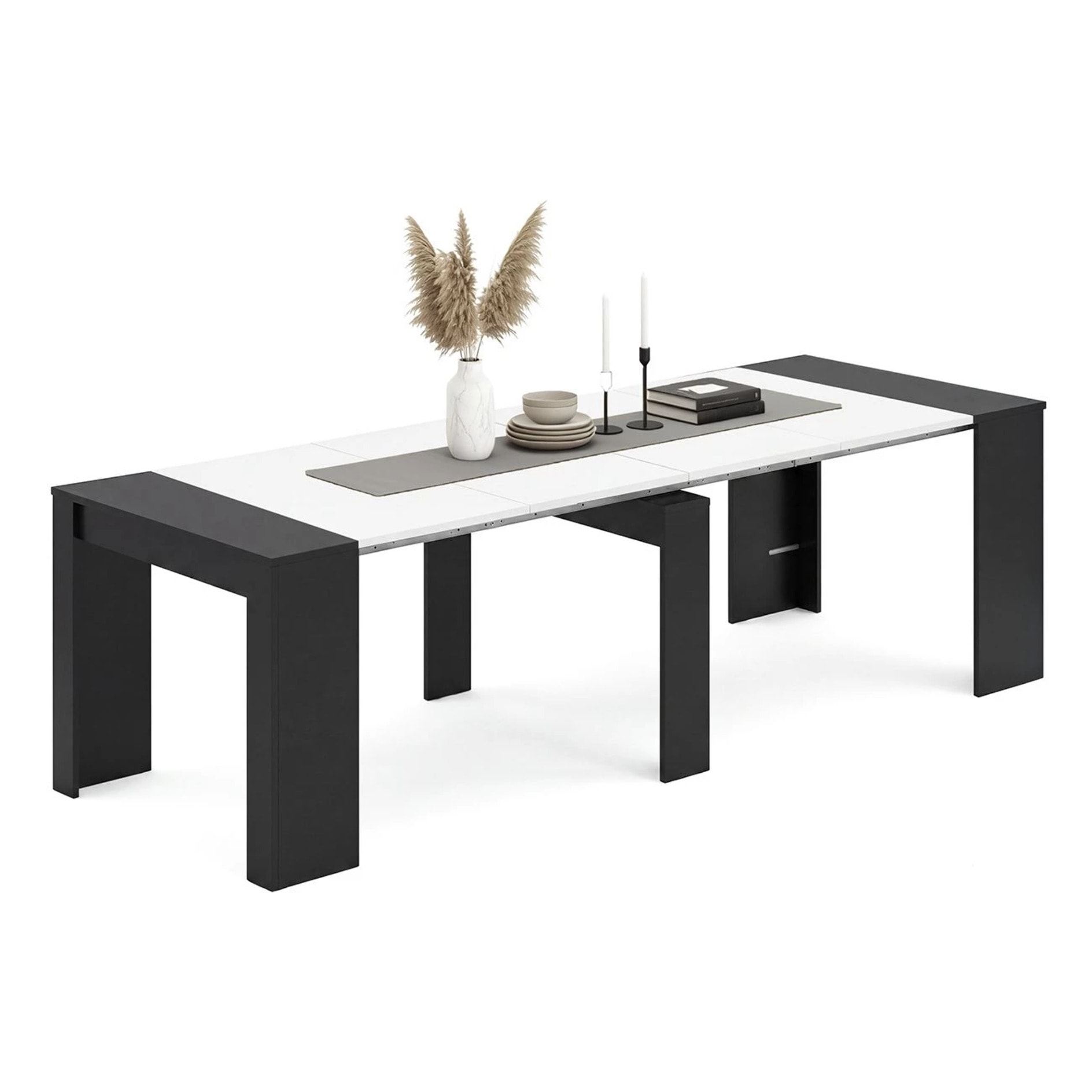 Mesa consola extensible en negro mate y blanco artik 50-235x90 cm Denis Negro Mate - Blanco Artik