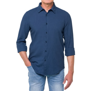 Camisa de lino Hot Buttered Saunders azul denim