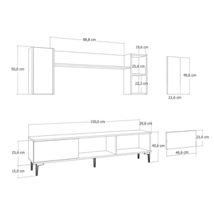 LEWES Ensemble meuble TV avec étagères murales et cheminée LED 150cm gris anthracite