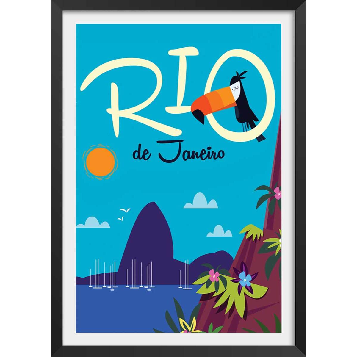 Affiche Toucan à Rio De Janeiro Affiche + cadre en bois - Noir