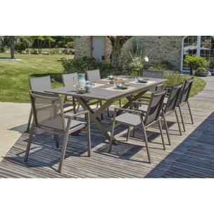 FLORIDE - Ensemble repas de jardin 8 places en aluminium quartz