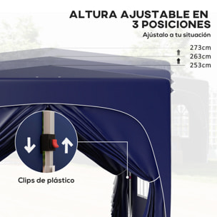 Carpa Plegable Gazabo 3x3 m con Paneles Laterales UPF50+ Cenador Pabellón de Jardín con Altura Ajustable y Bolsa de Transporte para Camping Fiestas Patio Terraza