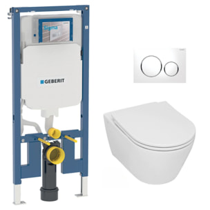 Pack WC Bati-support extra-plat UP720 + WC sans bride Serel sans bride + Abattant softclose + Plaque blanche