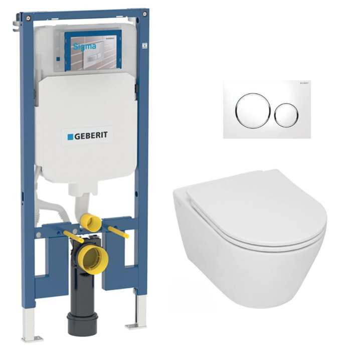 Pack WC Bati-support extra-plat UP720 + WC sans bride Serel sans bride + Abattant softclose + Plaque blanche